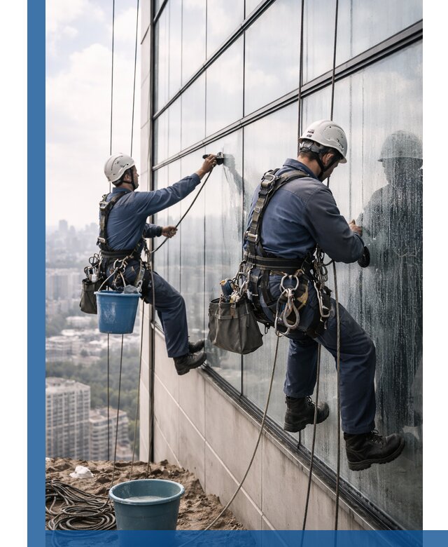 Профессиональная мойка фасадных окон альпинистами в Скопине