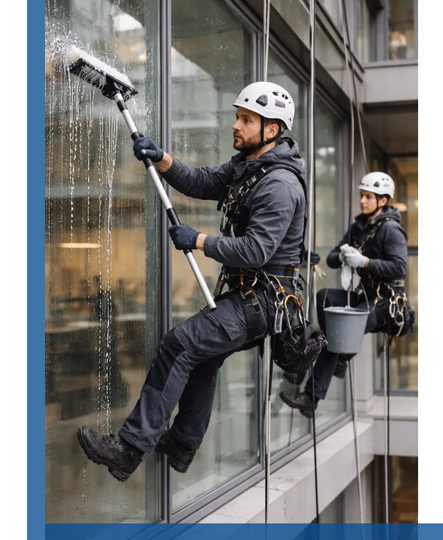 Профессиональная мойка витражей промышленными альпинистами в Скопине