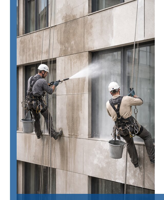 Послестроительная мойка фасада промышленным альпинизмом в Скопине