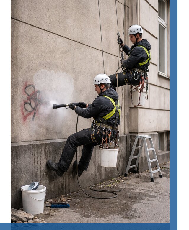 Удаление граффити с фасада в Скопине от 4689 р. | ВЫСОТНИК-Скп