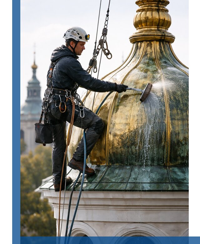 Профессиональная мойка куполов и шпилей высотными альпинистами в Скопине