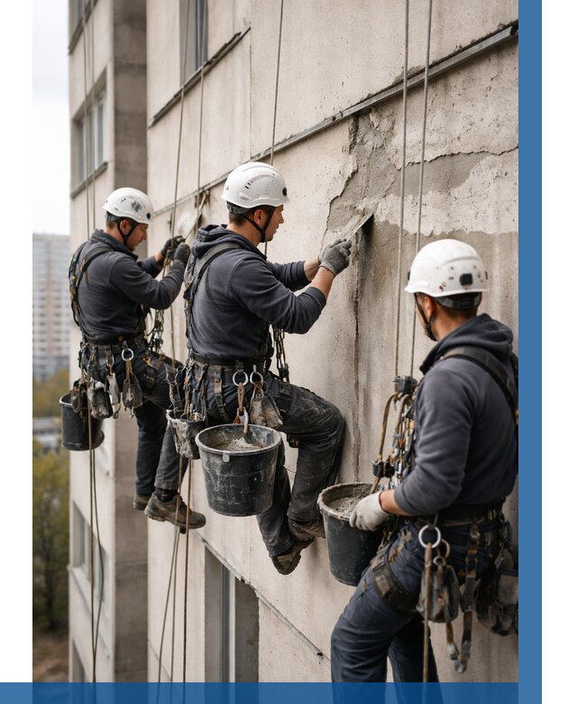 Ремонт бетонных элементов фасада в Скопине от 2605 р. | ВЫСОТНИК-Скп