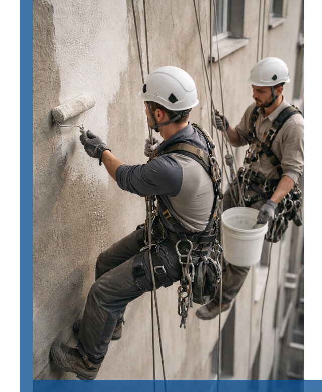 Грунтовка фасада на высоте в Скопине промышленными альпинистами