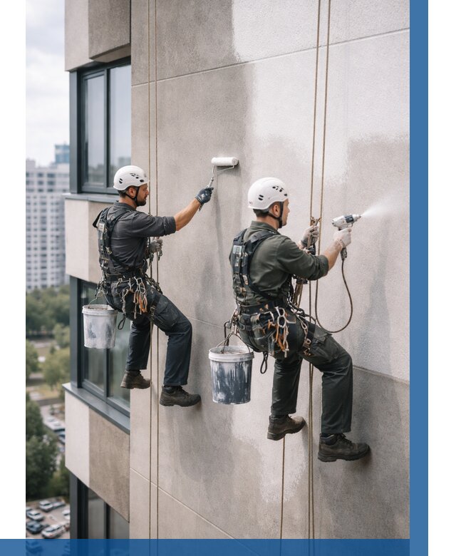 Покраска фасада альпинистами в Скопине от 313 р. | ВЫСОТНИК-Скп