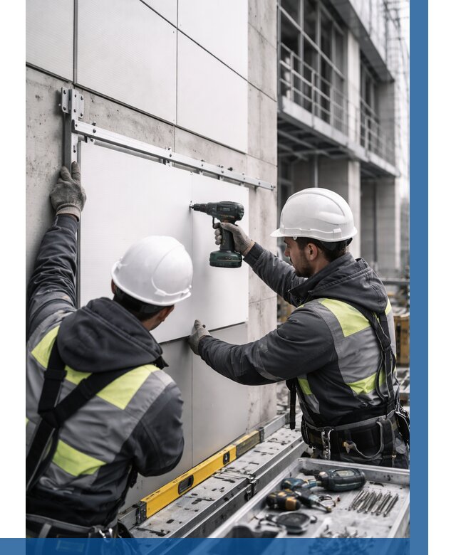 Монтаж композитных панелей фасада в Скопине от 2605 р. | ВЫСОТНИК-Скп