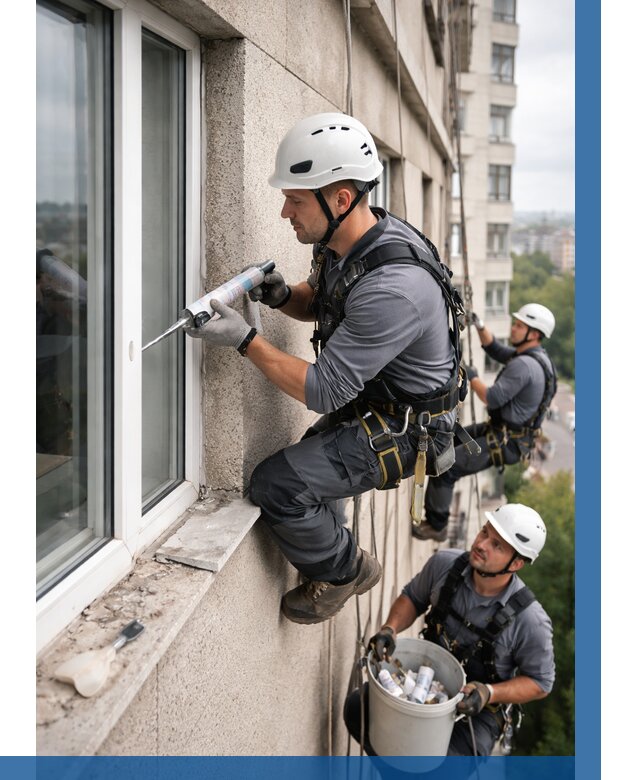 Герметизация оконных швов снаружи в Скопине от 1563 р. | ВЫСОТНИК-Скп