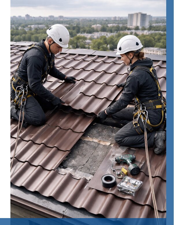 Ремонт металлочерепицы на крыше в Скопине от 938 р. | ВЫСОТНИК-Скп