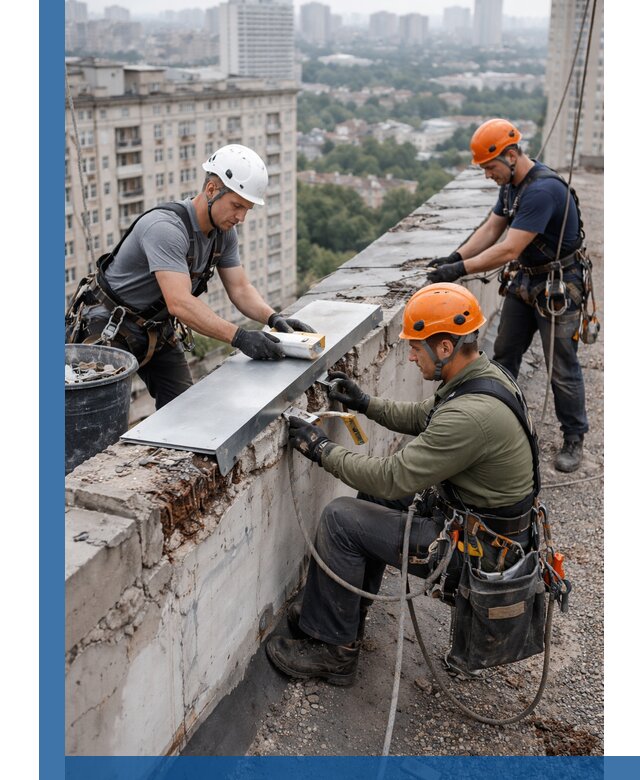 Ремонт парапета на кровле в Скопине, высотные работы с гарантией