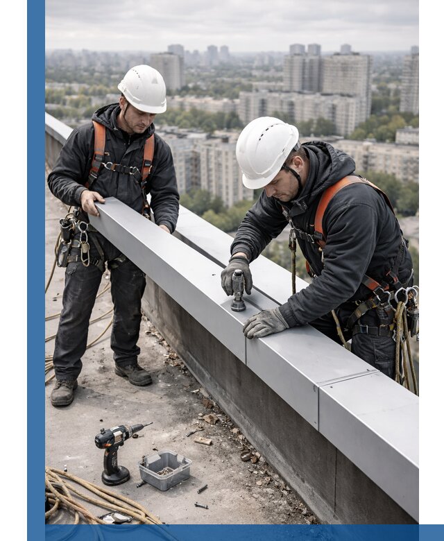 Монтаж парапетных крышек и ограждений кровли в Скопине