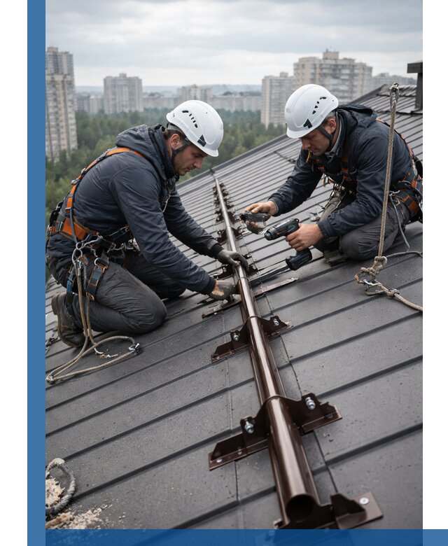 Монтаж снегозадержателей на кровле зданий в Скопине под ключ