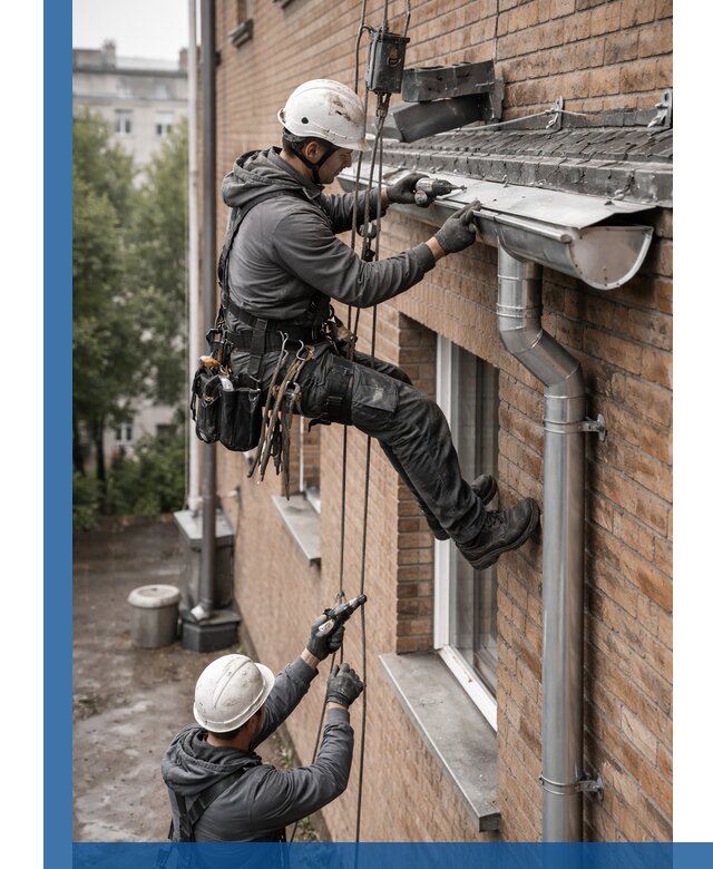 Монтаж водосточной системы на здании в Скопине под ключ