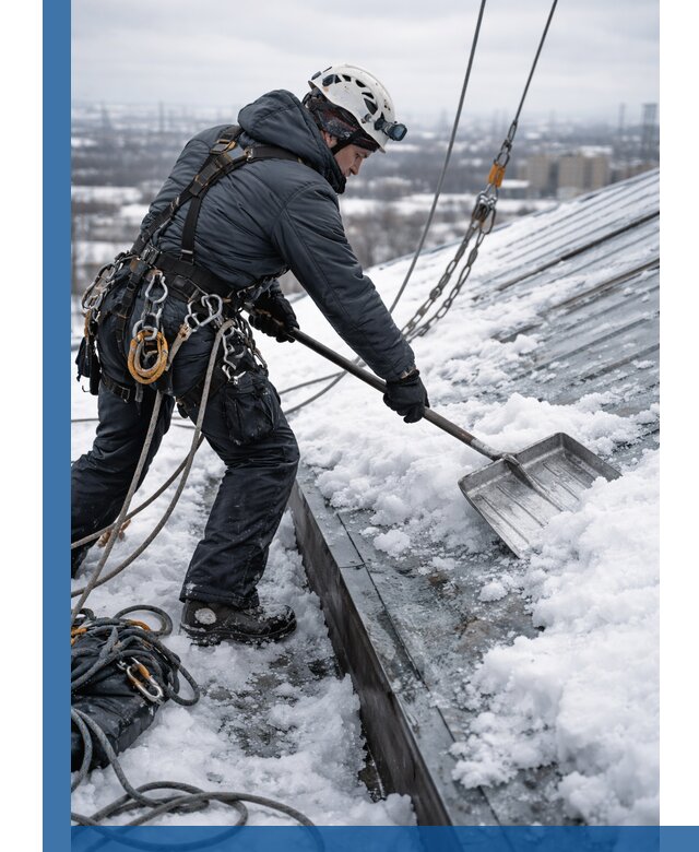 Профессиональная очистка кровли от снега и наледи в Скопине