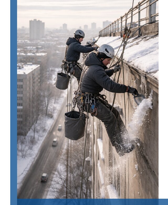 Очистка карнизов от снега в Скопине профессионально и безопасно