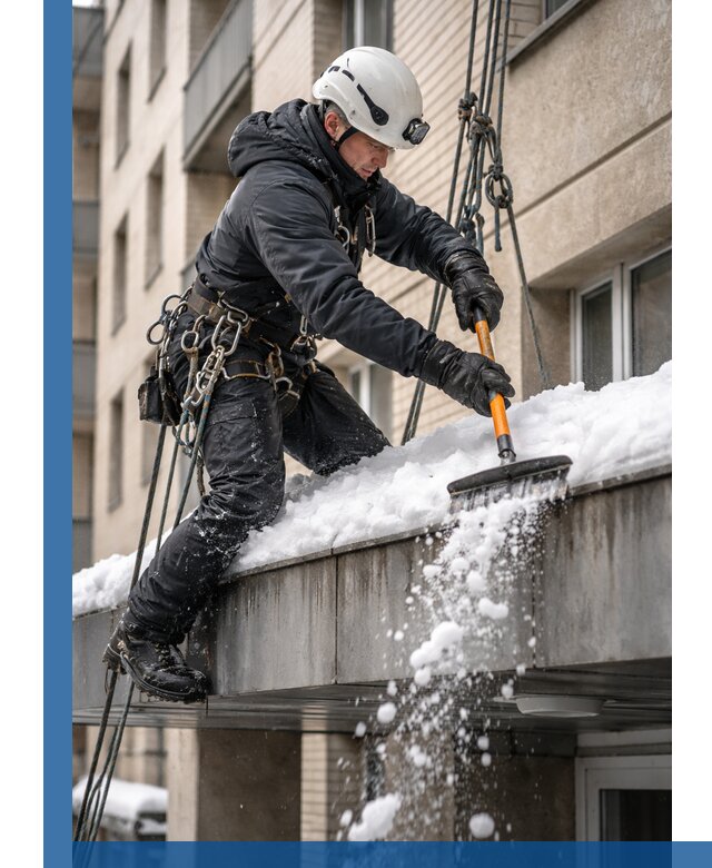 Очистка козырьков от снега в Скопине круглогодично безопасно