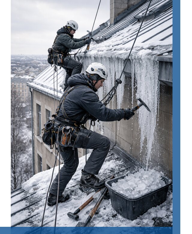 Удаление наледи с кровли в Скопине от 5732 р. | ВЫСОТНИК-Скп