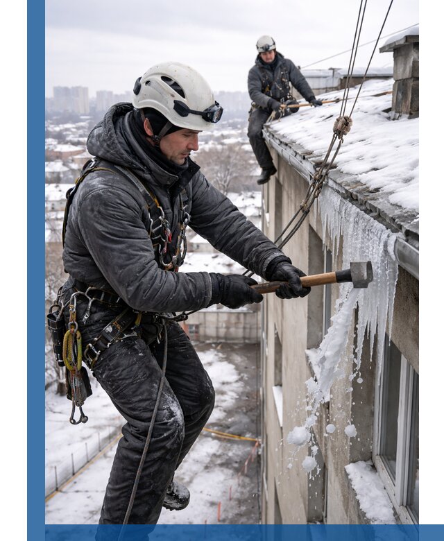 Сбивание и удаление сосулек с крыши в Скопине безопасно