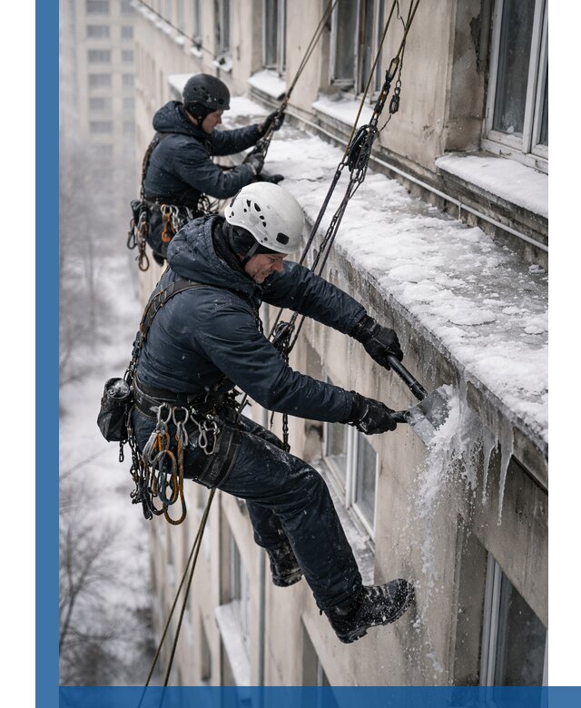 Удаление наледи и сосулек с карнизов в Скопине профессионально