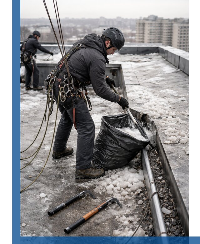 Аварийная очистка кровли в Скопине от промальпинистов