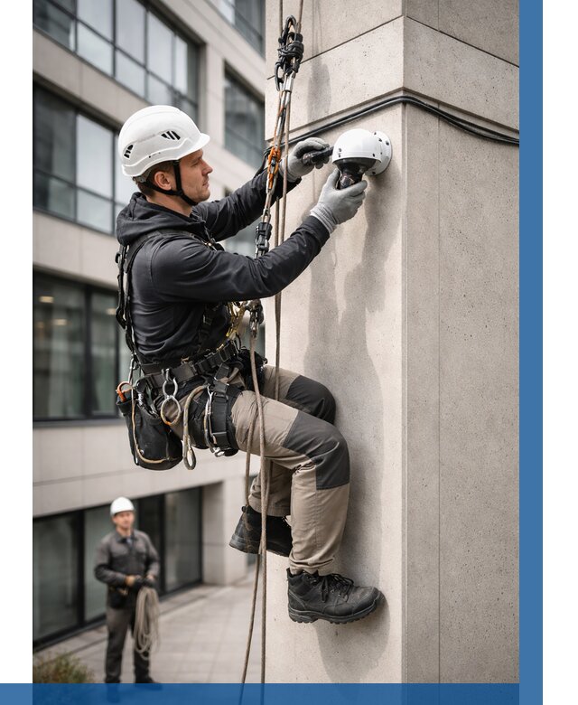 Монтаж камер видеонаблюдения на фасаде в Скопине от 8858 р.-ВЫСОТНИК-Скп