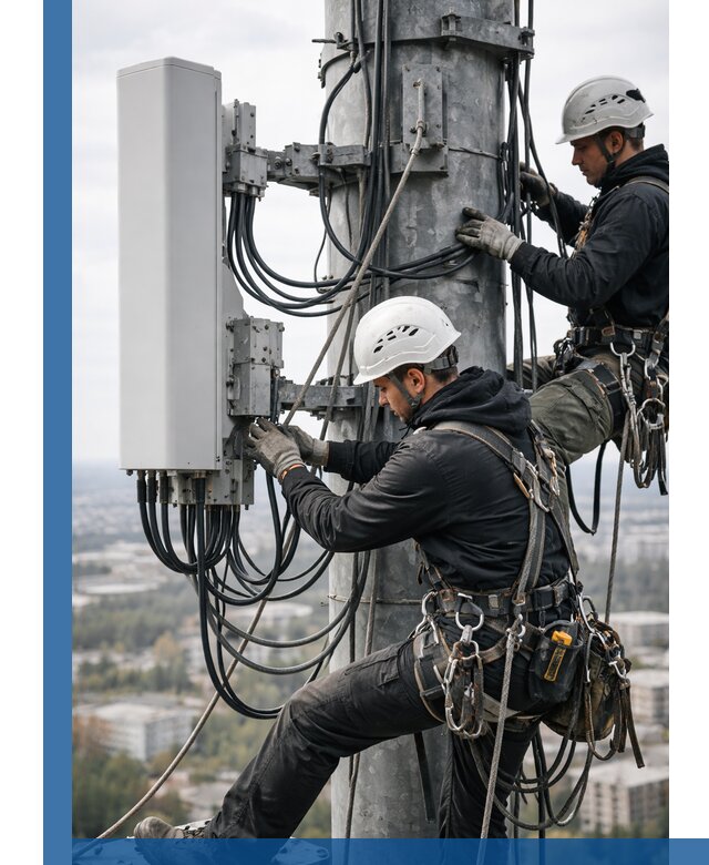 Монтаж оборудования связи на мачте в Скопине с пусконаладкой