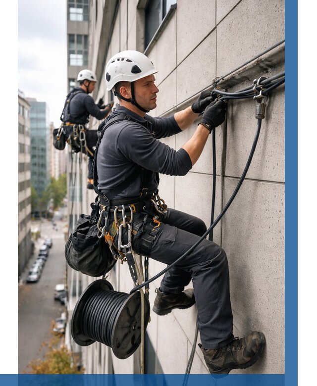 Прокладка кабеля по фасаду в Скопине от 365 р. | ВЫСОТНИК-Скп