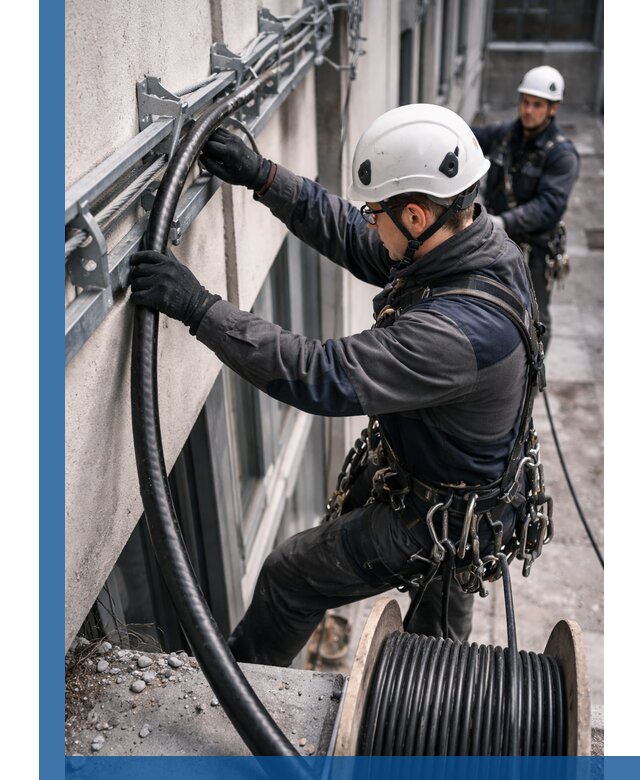 Протяжка кабеля питания на высоте в Скопине с гарантией безопасности и качества