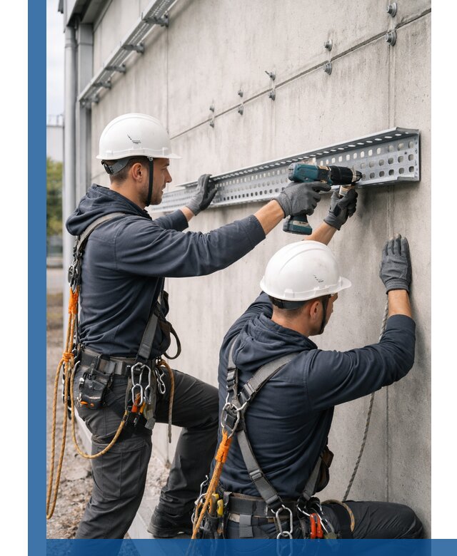 Монтаж кабельных лотков на фасаде зданий в Скопине с гарантией