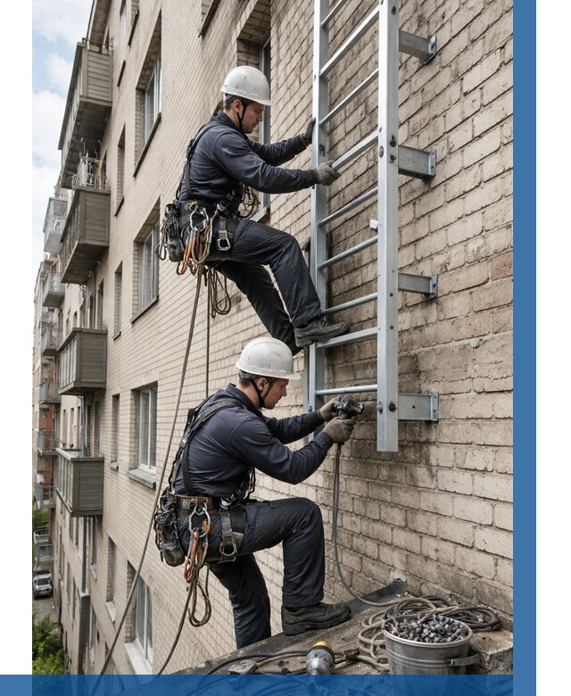 Монтаж пожарной лестницы в Скопине от 26053 р заказать у ВЫСОТНИК-Скп