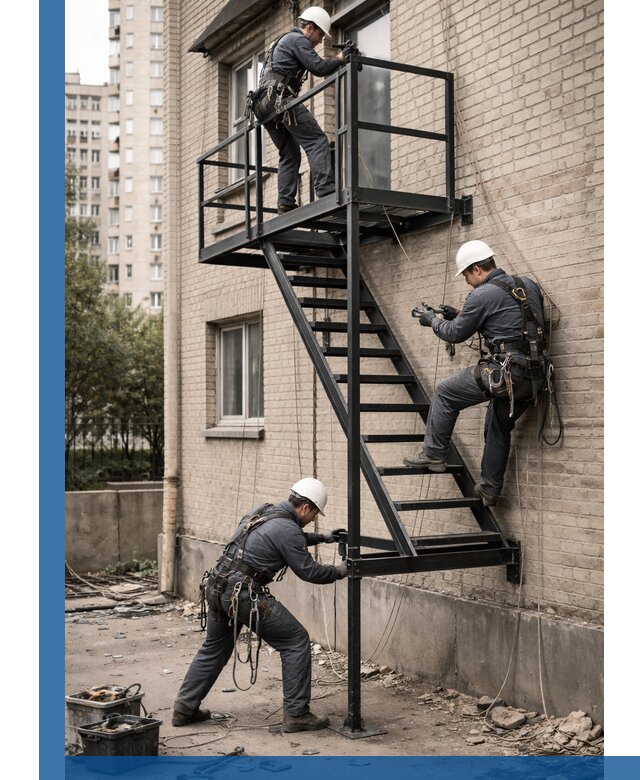 Монтаж пожарной лестницы в Скопине, установка и крепление