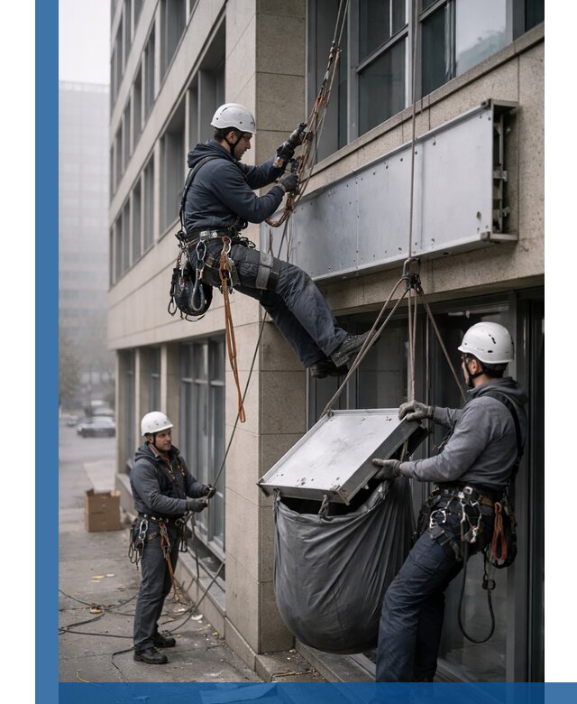 Демонтаж рекламной вывески с высотными работами в Скопине