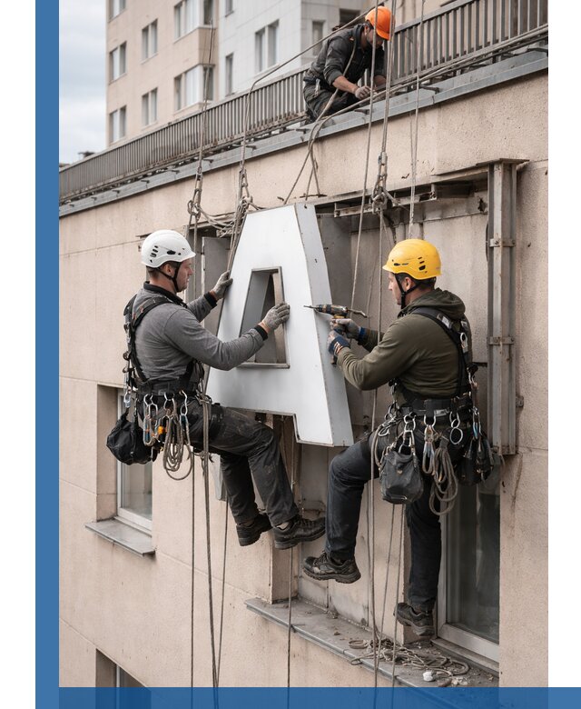 Ремонт и восстановление наружных вывесок на высоте в Скопине