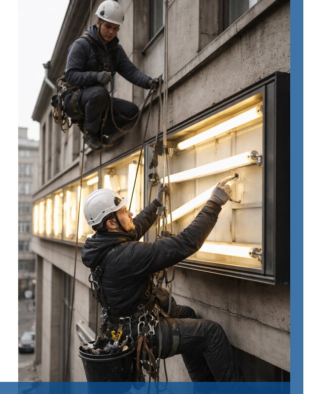 Замена ламп в вывеске в Скопине под ключ от 3647 р. | ВЫСОТНИК-Скп