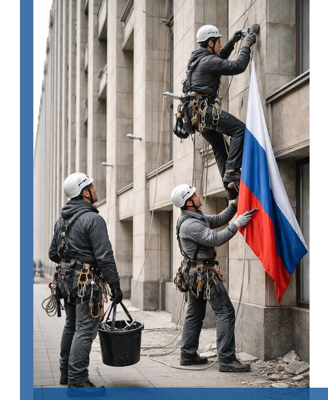 Профессиональная установка флагов на фасаде в Скопине