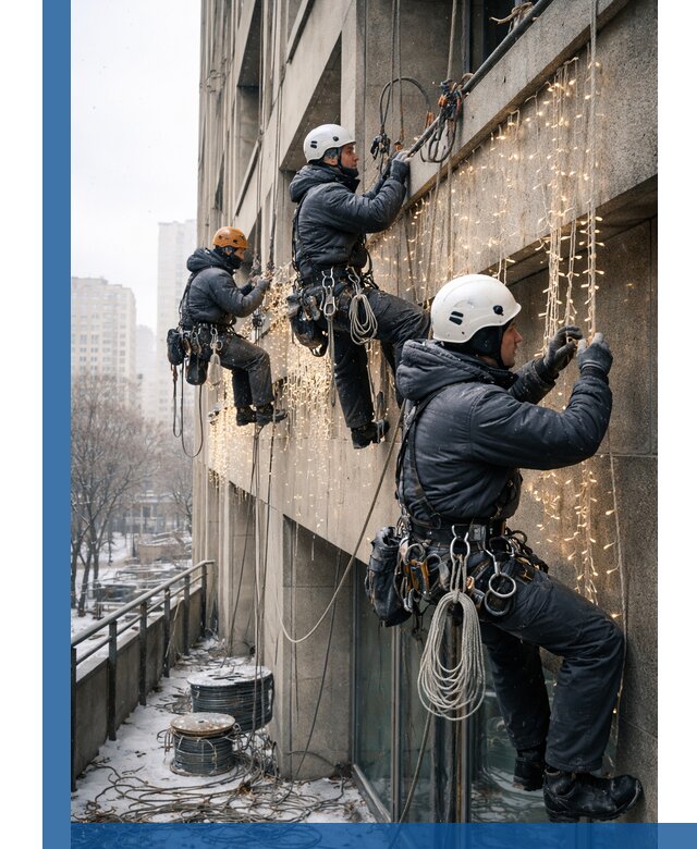 Монтаж новогодней иллюминации и украшение фасадов в Скопине