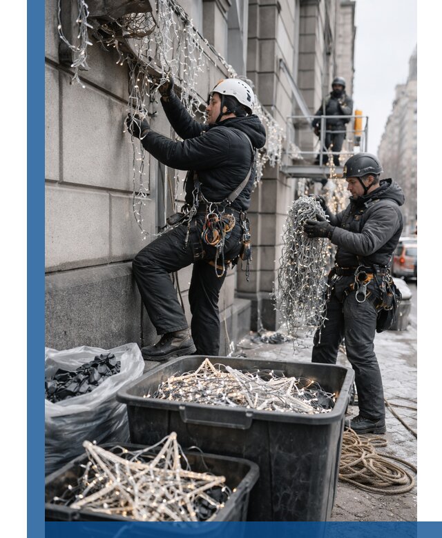 Демонтаж новогоднего оформления и гирлянд в Скопине