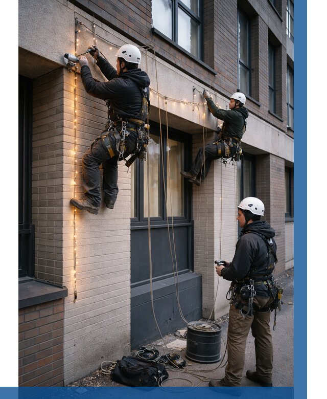 Монтаж гирлянд на фасаде в Скопине от 3647 р. | ВЫСОТНИК-Скп