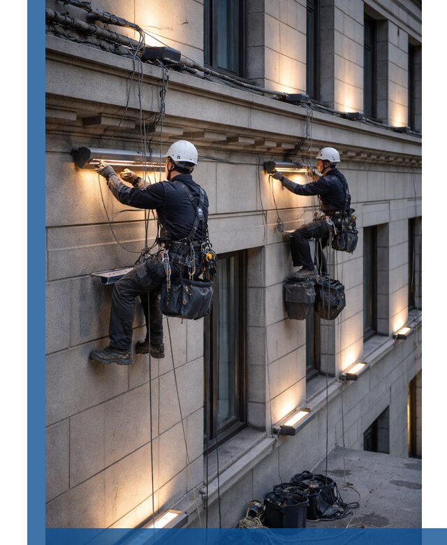 Монтаж архитектурной подсветки фасадов зданий в Скопине