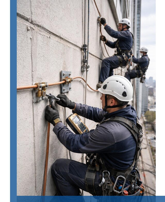 Монтаж системы заземления здания и молниезащиты в Скопине