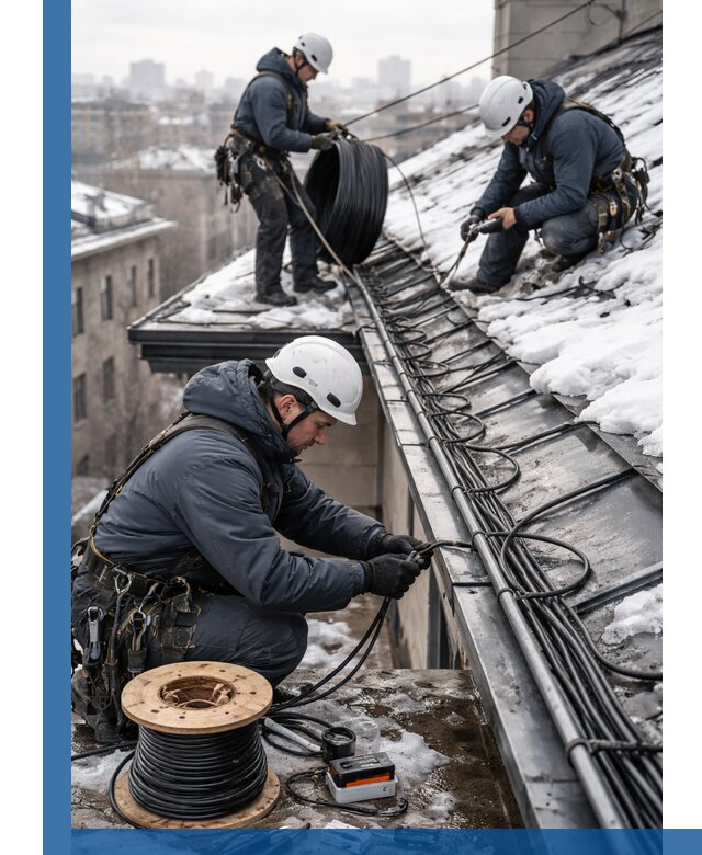 Монтаж греющего кабеля на кровле в Скопине под ключ