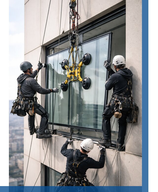 Монтаж стеклопакетов на высоте в Скопине от 3335 р. | ВЫСОТНИК-Скп