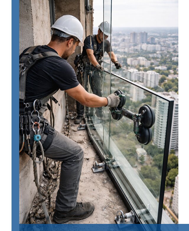 Монтаж стеклянных ограждений под ключ с гарантией в Скопине