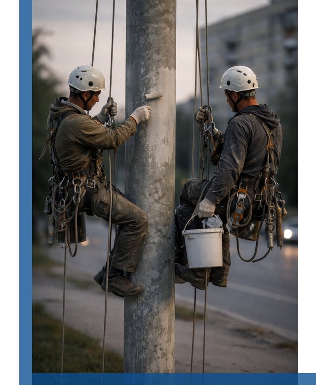 Покраска опор освещения и антикоррозийная защита в Скопине