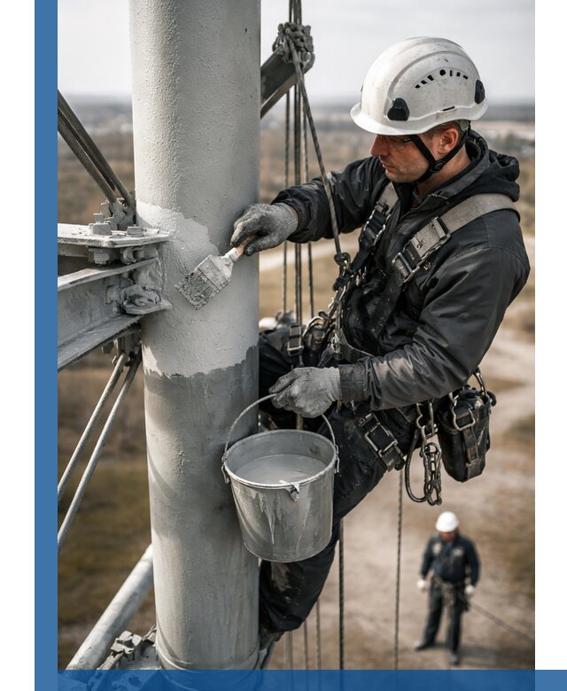 Покраска мачт связи в Скопине промышленными альпинистами
