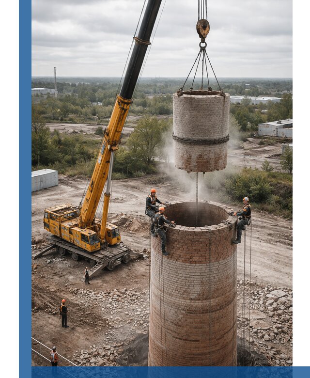 Демонтаж дымовой трубы в Скопине с гарантиями безопасности