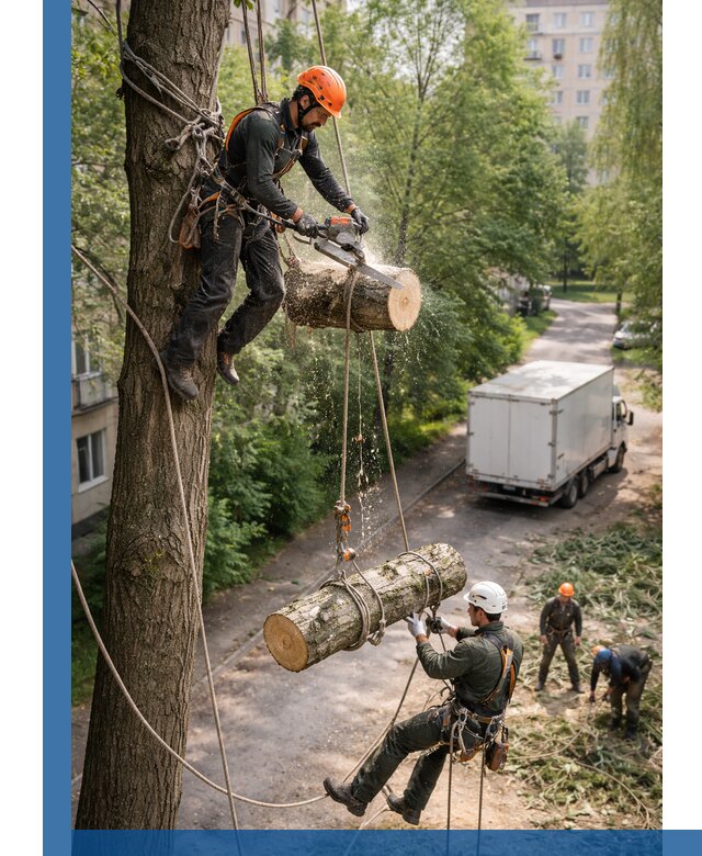 Спил деревьев альпинистами в Скопине, безопасно и без повреждений