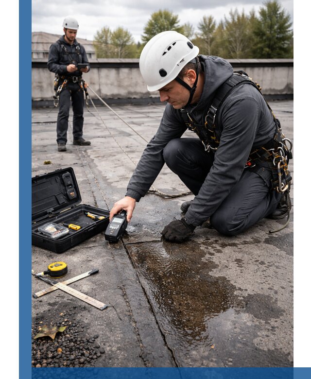 Обследование кровли на протечки и выявление дефектов в Скопине