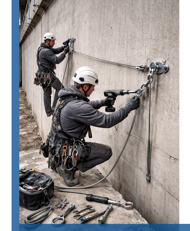 Монтаж анкерных линий высотной безопасности в Скопине