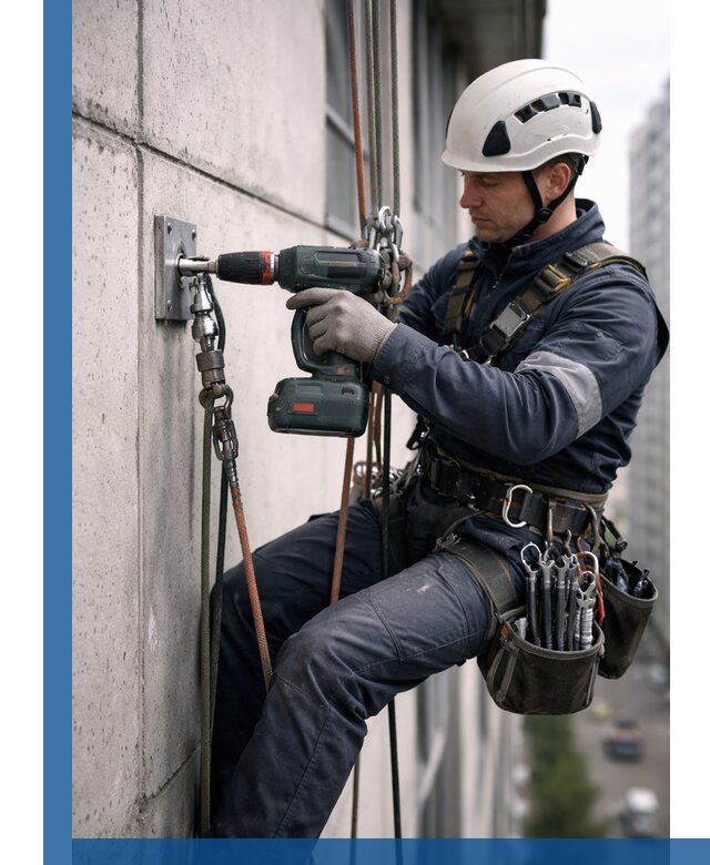 Установка анкерных точек для высотных работ в Скопине