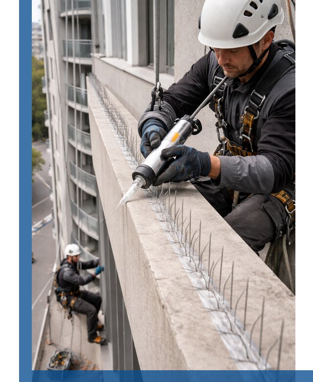 Установка шипов от птиц на фасадах и кровлях в Скопине